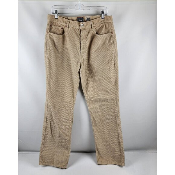 Quiksilver Pants Mens 34x32 Beige Corduroy Straight Leg 5-Pocket Logo - Picture 1 of 10